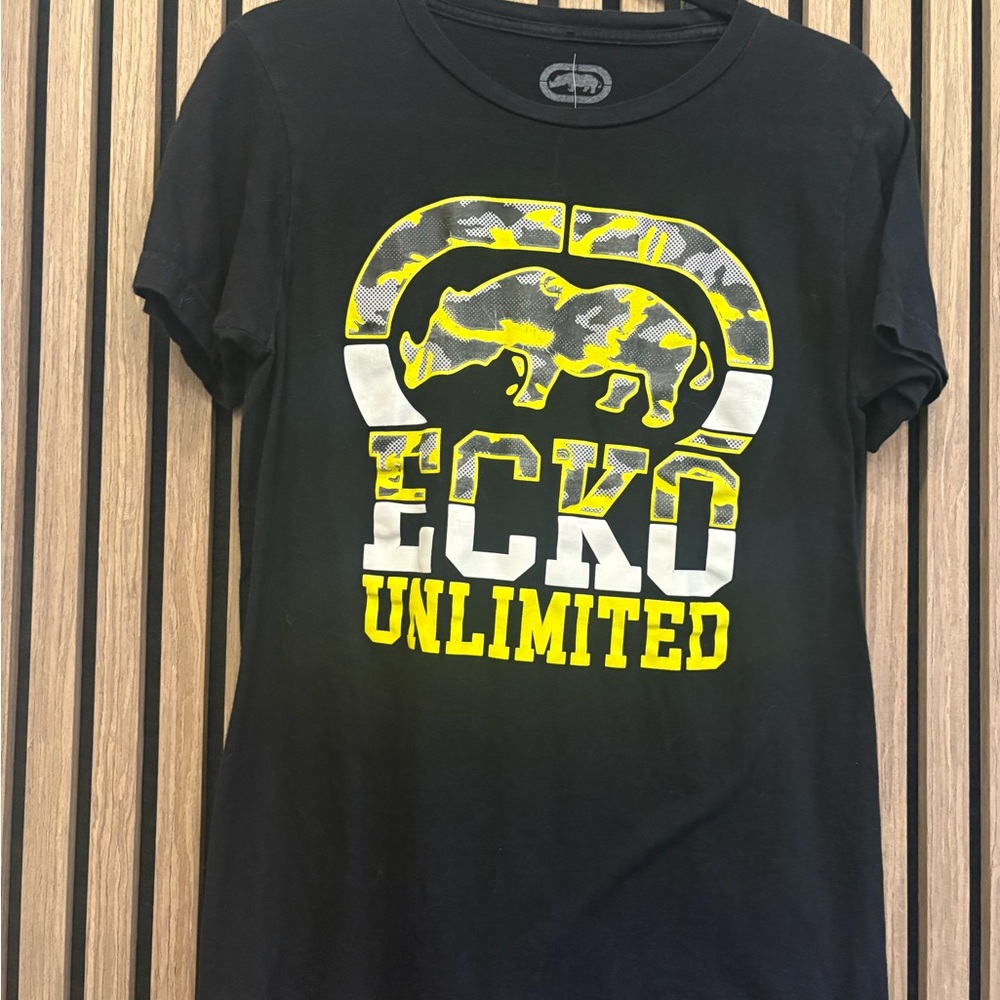 Ecko Unlimited Black Tee with Yellow and White Logo